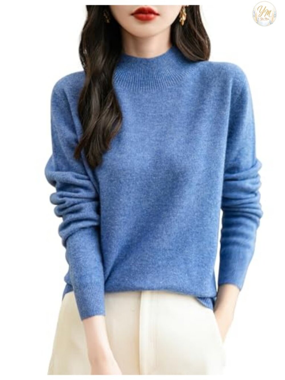 Women's 100% Merino Wool Seamless Mock Neck Long Sleeve Pullover Sweater
